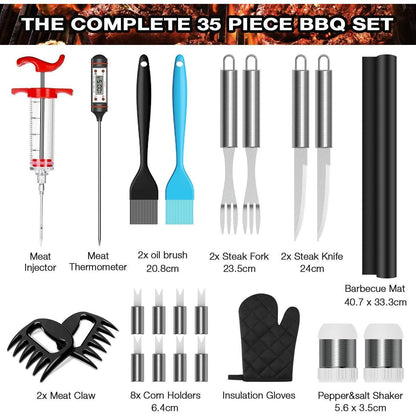 35tlg Grillbesteck Edelstahl Geschenke Set inklusive Koffer