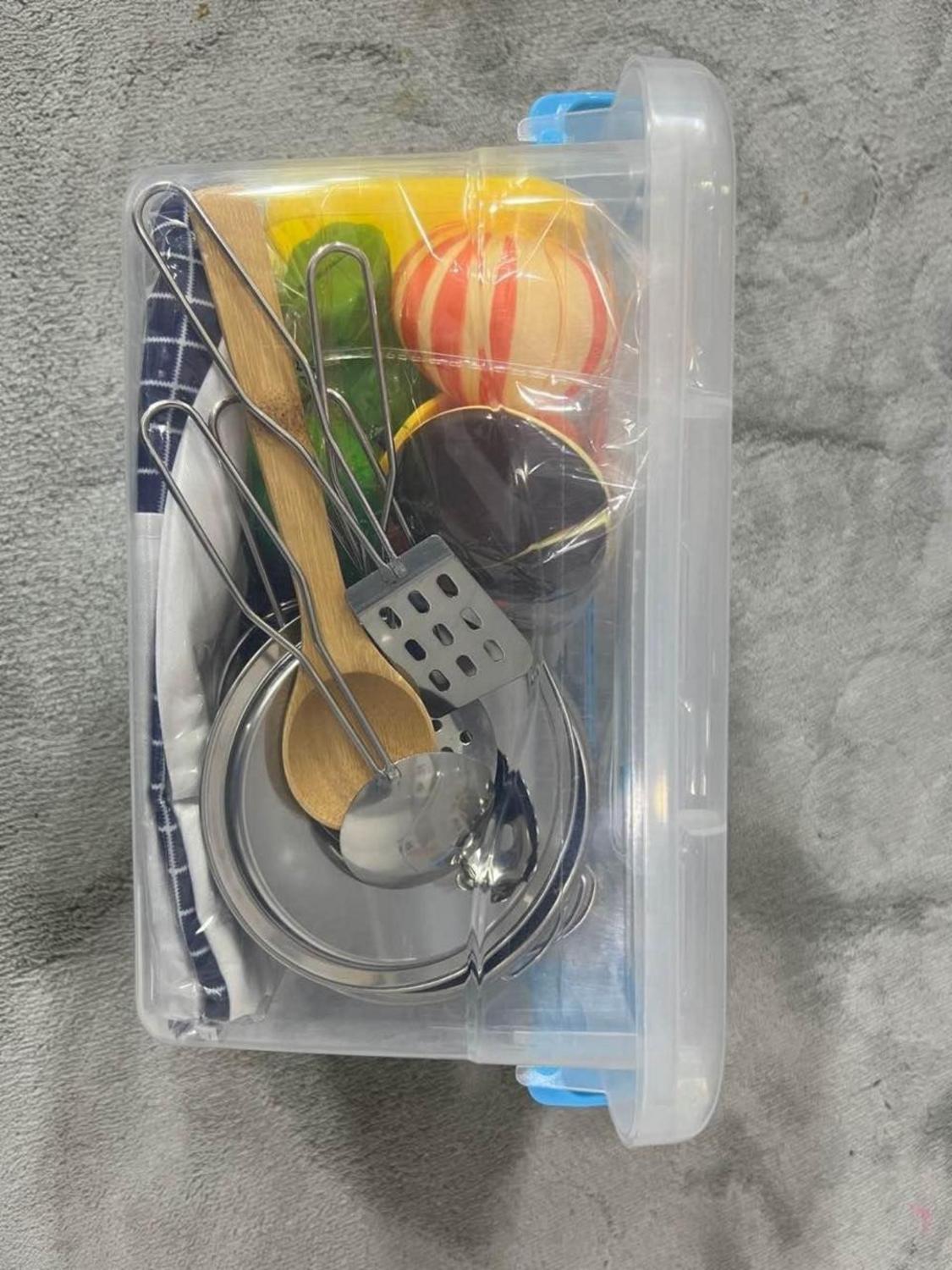 Kinderküchen Spielzeug Set Edelstahl Töpfe Schürze Pretend Gemüse ab 3 Jahren