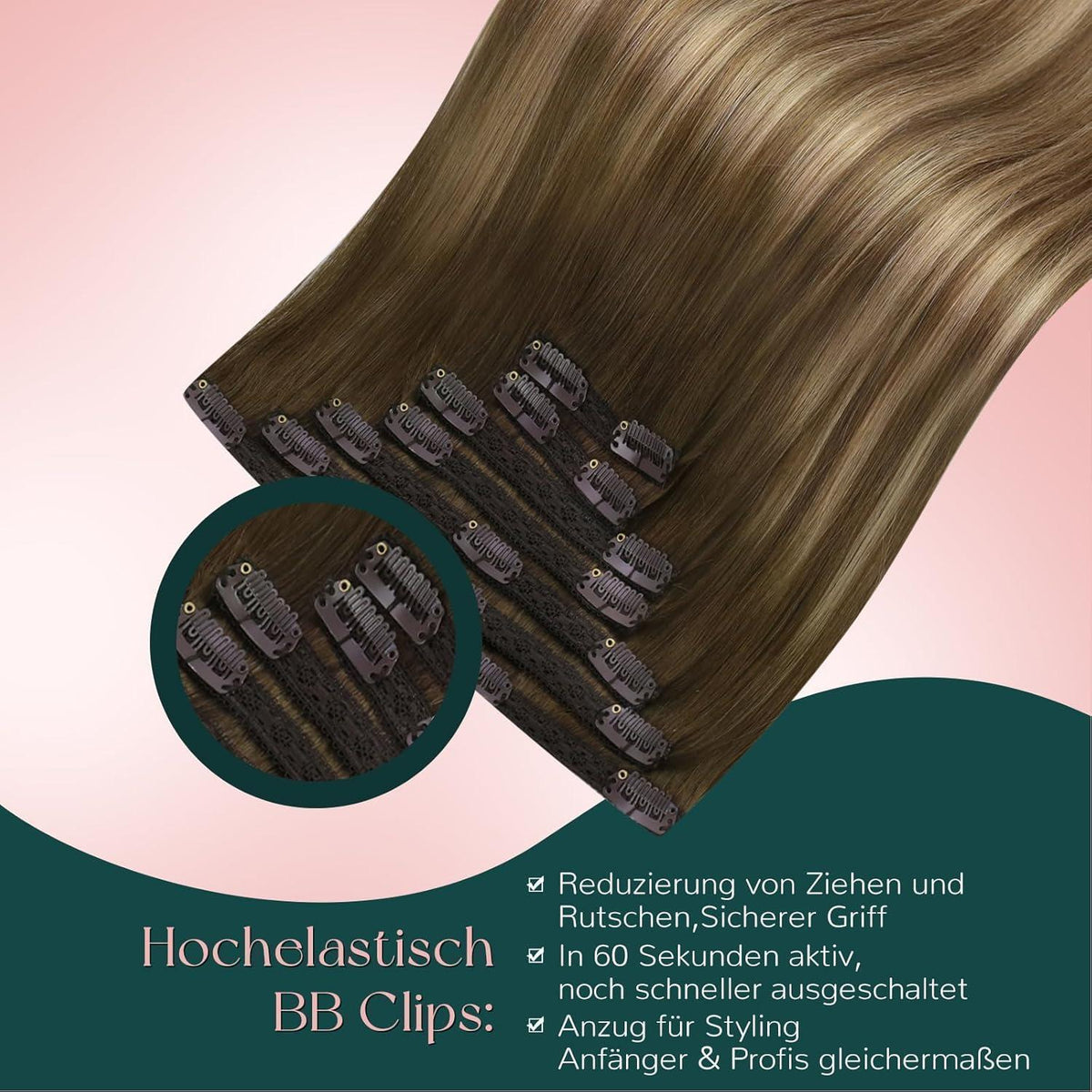Echthaar Clip-in Extensions Ombre Braun Balayage Blond