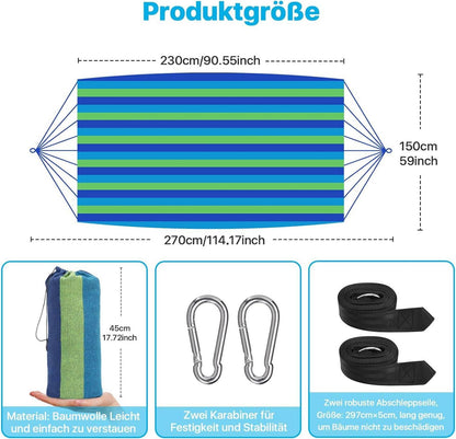 Signstek Hängematte Mehrpersonen 230x150 cm Blau - Bis 300kg - Reisen Camping