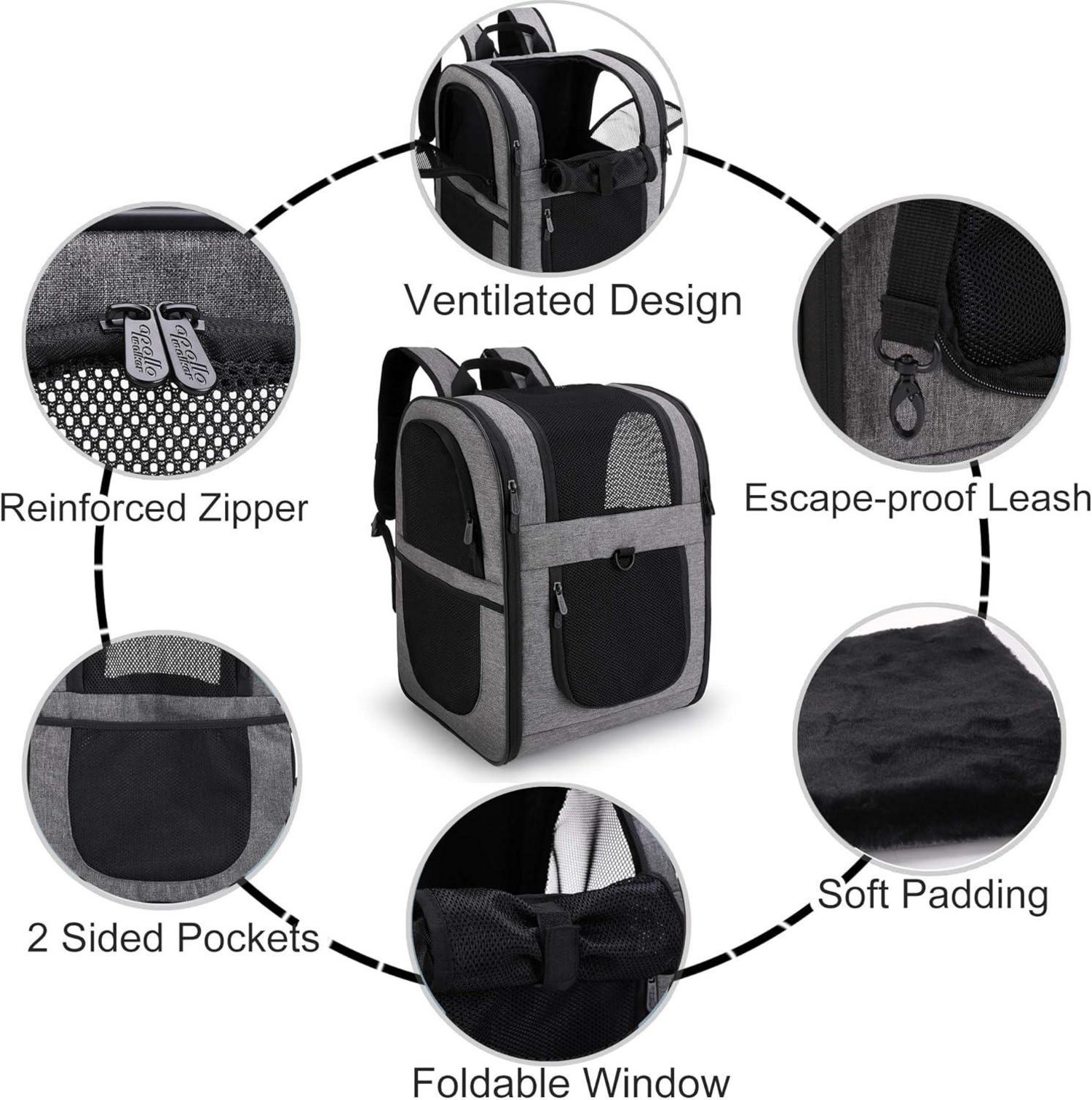 Haustier Rucksack Tragetasche 2-12kg Hunde Katzen faltbar Grau