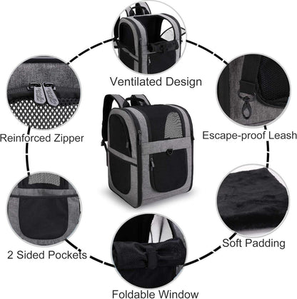 Haustier Rucksack Tragetasche 2-12kg Hunde Katzen faltbar Grau
