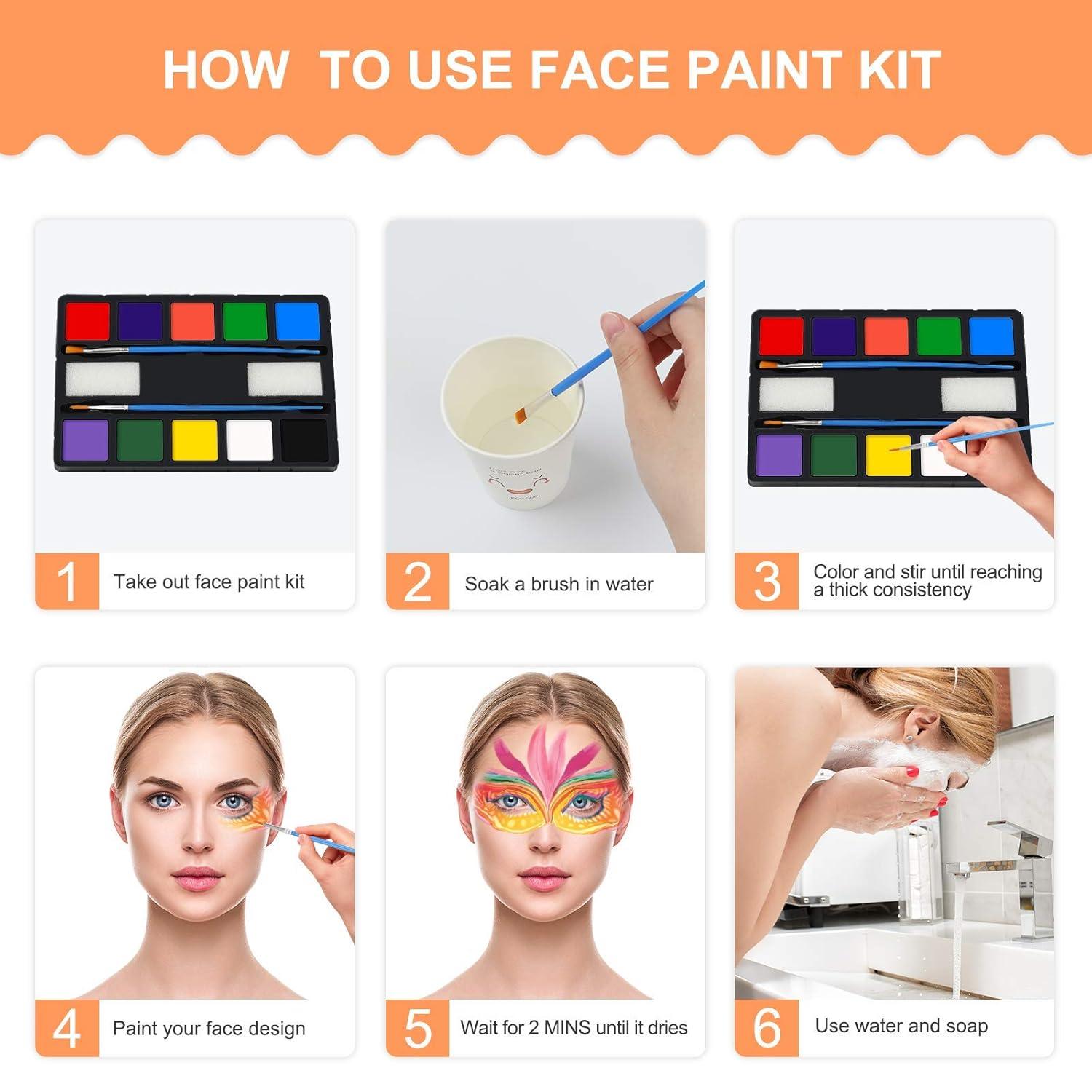 Kinderschminke Set Halloween, Face Paint Kinder, 10-Farben Schminkset