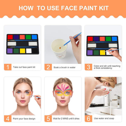 Kinderschminke Set Halloween, Face Paint Kinder, 10-Farben Schminkset