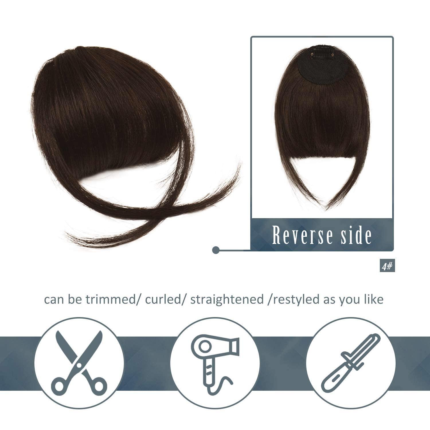 Echthaar Clip in Pony Dunkel Auburn Braun Fringe Extensions