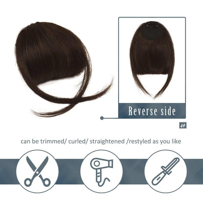 Echthaar Clip in Pony Dunkel Auburn Braun Fringe Extensions
