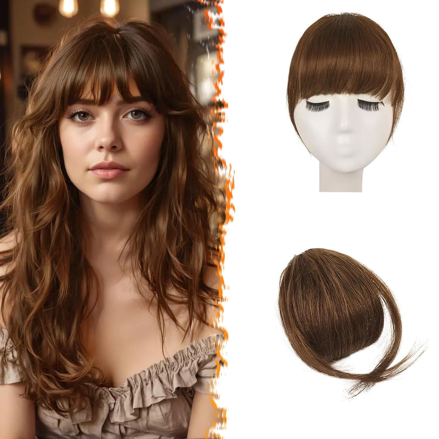 Echthaar Clip-in Pony Fringe Extensions Mittelbraun