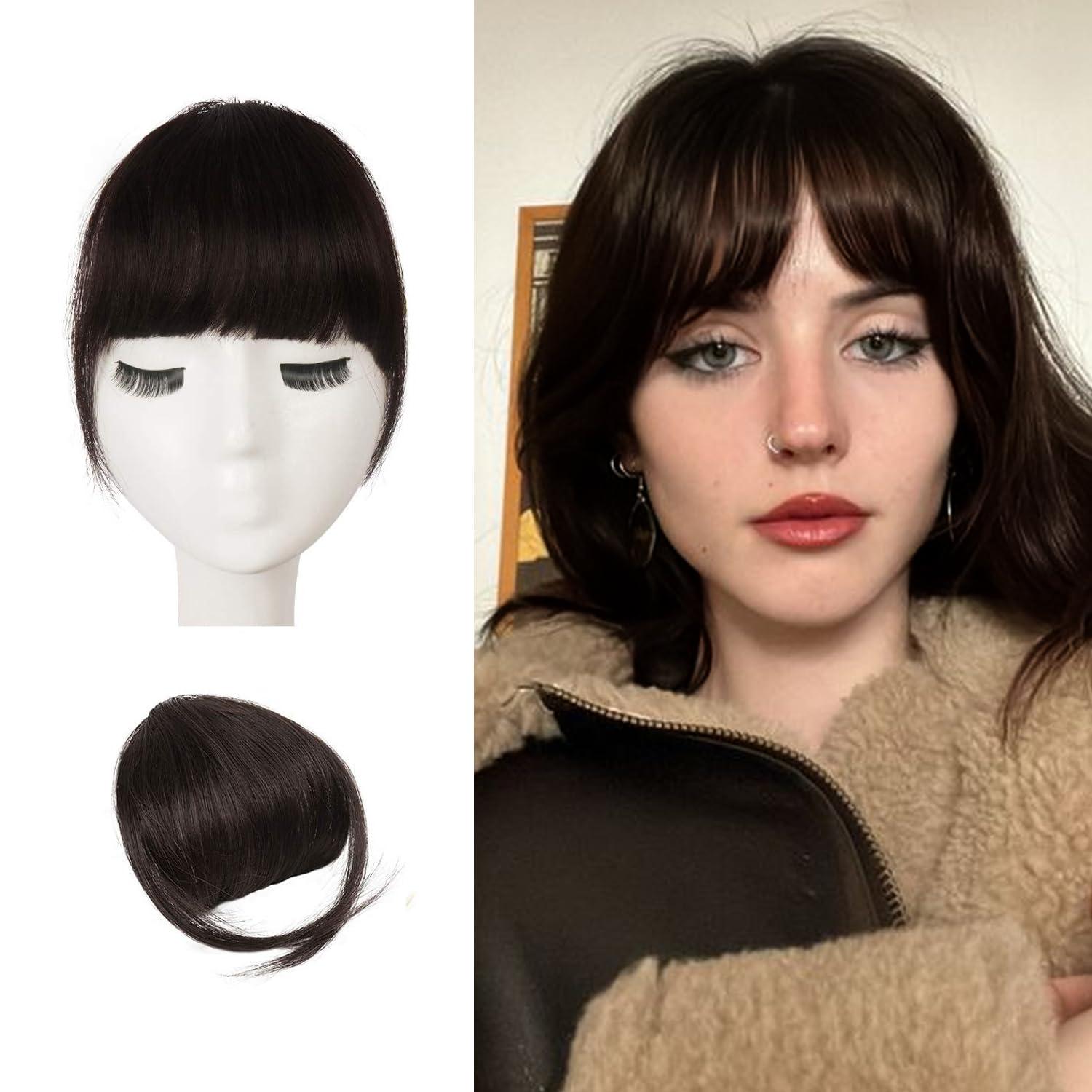 Dunkelbrauner Echthaar Clip-In Pony Fringe Extensions