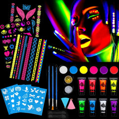 UV Bodypainting Farben Set Schwarzlicht Neon Kinder Make-up&Rückgabe