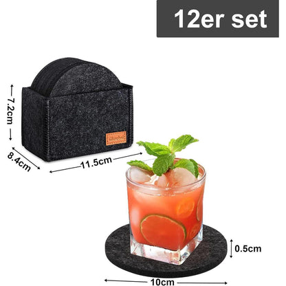 Runde Filz Untersetzer 12er Set in dunkelgrau