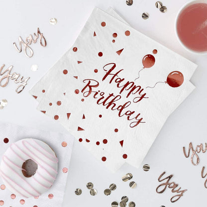 50x Rose Gold Happy Birthday Servietten 33x33cm 3-lagig für