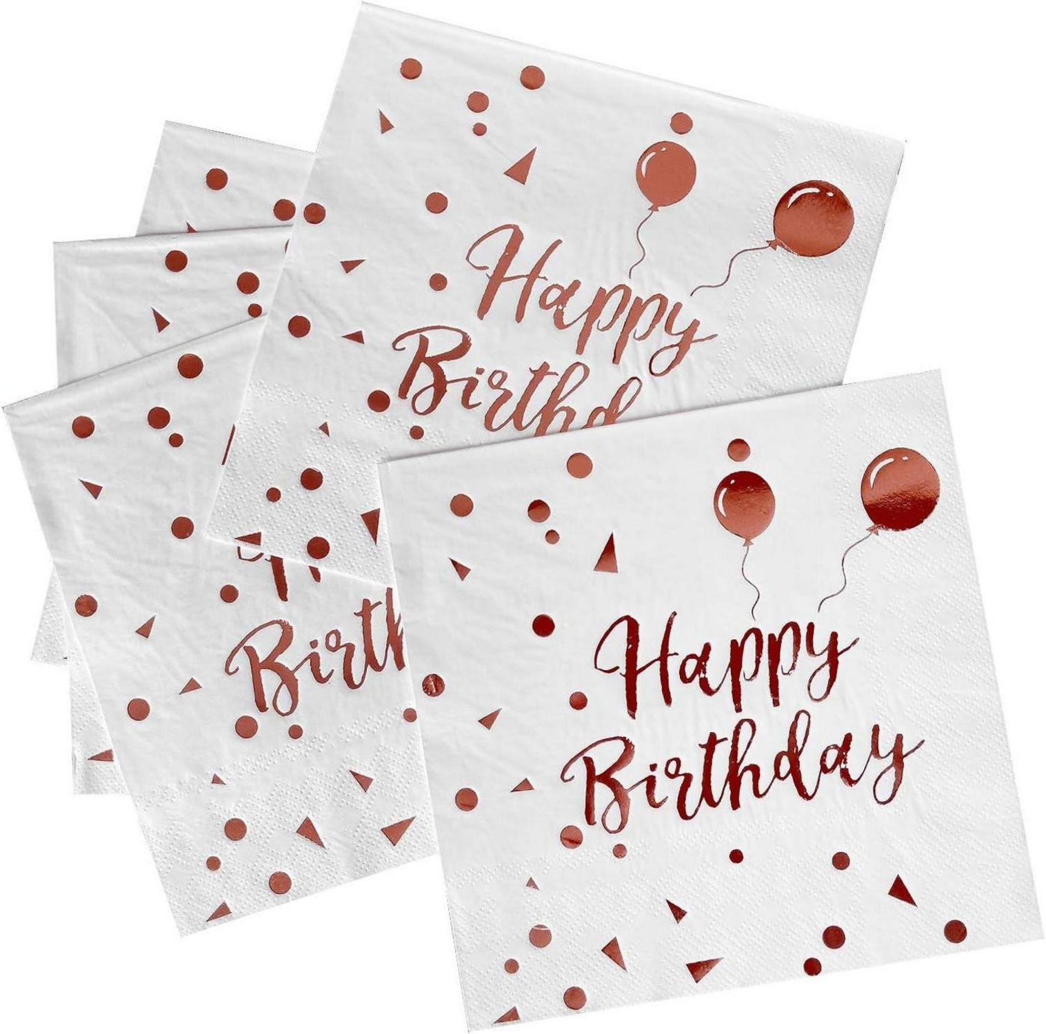50er Pack Rosa Goldene Happy Birthday Party Servietten 3-lagig