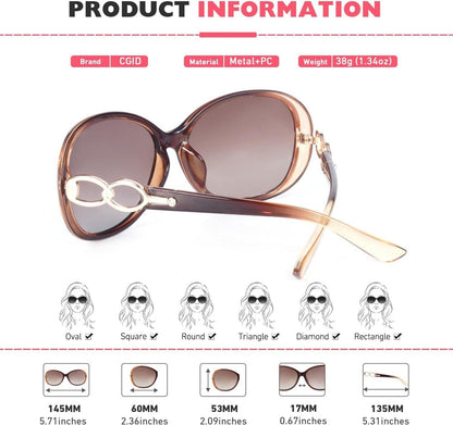 CGID Sonnenbrille Damen Übergröße Polarisiert Vintage Brille UV400 Schutz