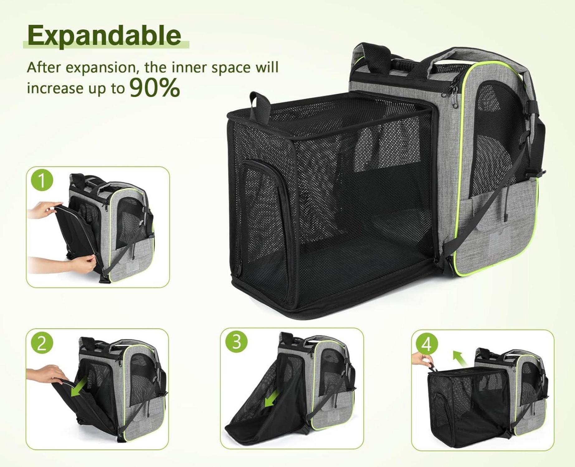 Pecute Hunderucksack erweiterbar faltbar grau Katzenrucksack für Hunde Katzen 34*27*44cm