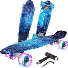 Cruiser Skateboard 22 Zoll LED Leuchtrollen All-in-one T-Tool blau