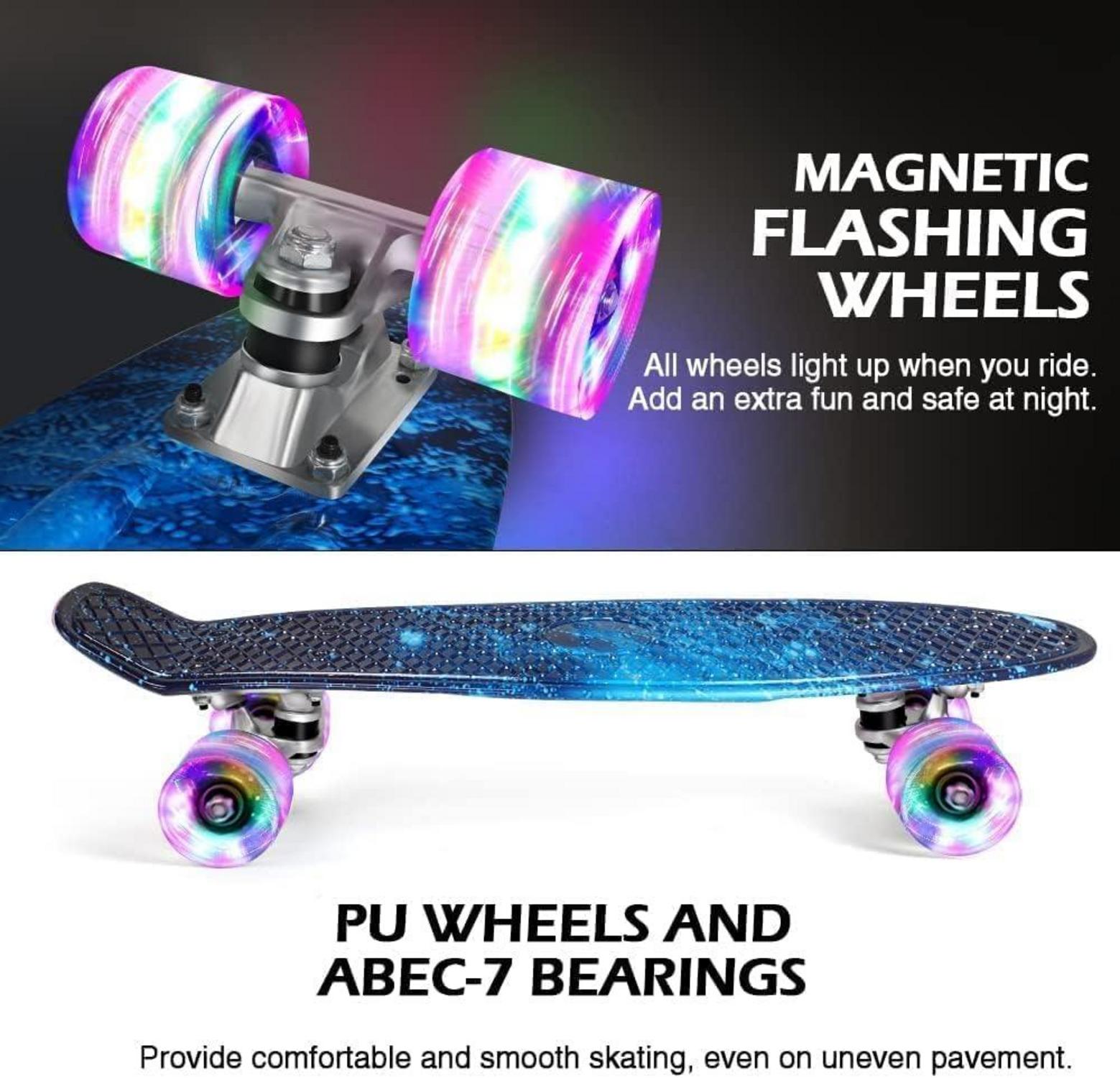 Skateboard 22 Zoll Mini Cruiser für Kinder Jugendliche Erwachsene LED