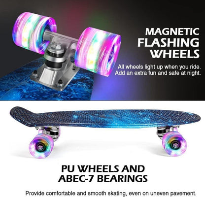 Skateboard 22 Zoll Mini Cruiser für Kinder Jugendliche Erwachsene LED