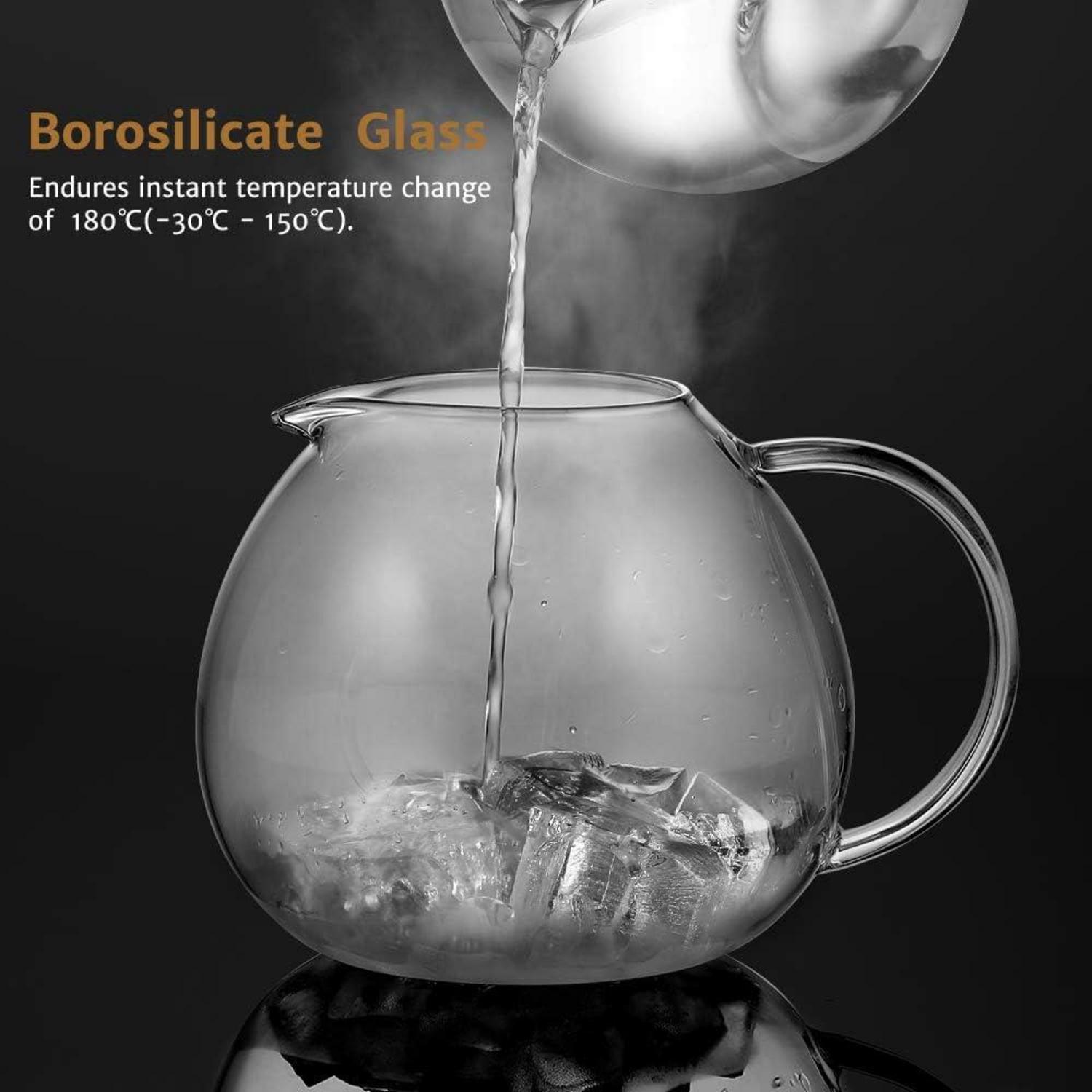 2000ml Silberne Teekanne Edelstahl Teesieb Borosilicat Glas Stove Tea Maker