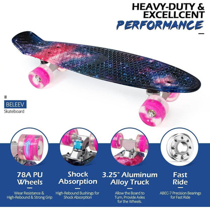 BELEEV 22 Zoll Mini Cruiser Skateboard LED Leuchtrollen