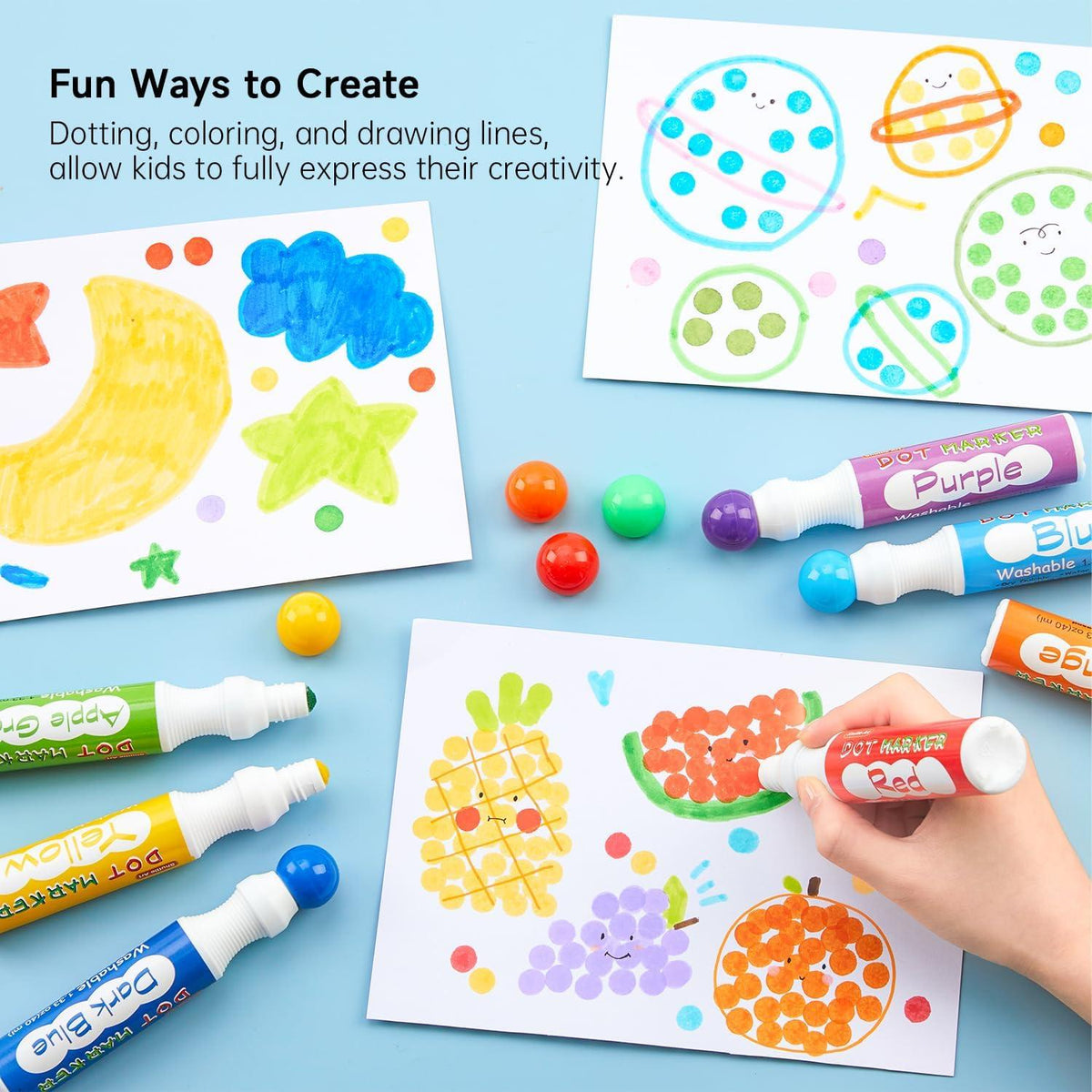 10 Farben Punktmarker Set für Kinder, waschbar, ungiftig, Malbuch und