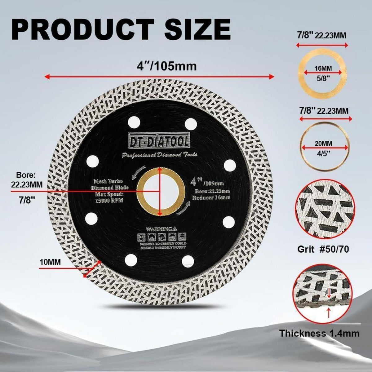 Diamant Trennscheiben 5er Set 105mm Mesh Turbo für Fliesen Marmor
