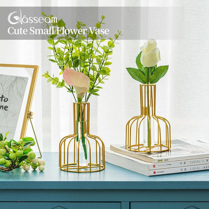 Goldene Mini Glasvasen Set für Tischdeko & Blumen | 2 Stück