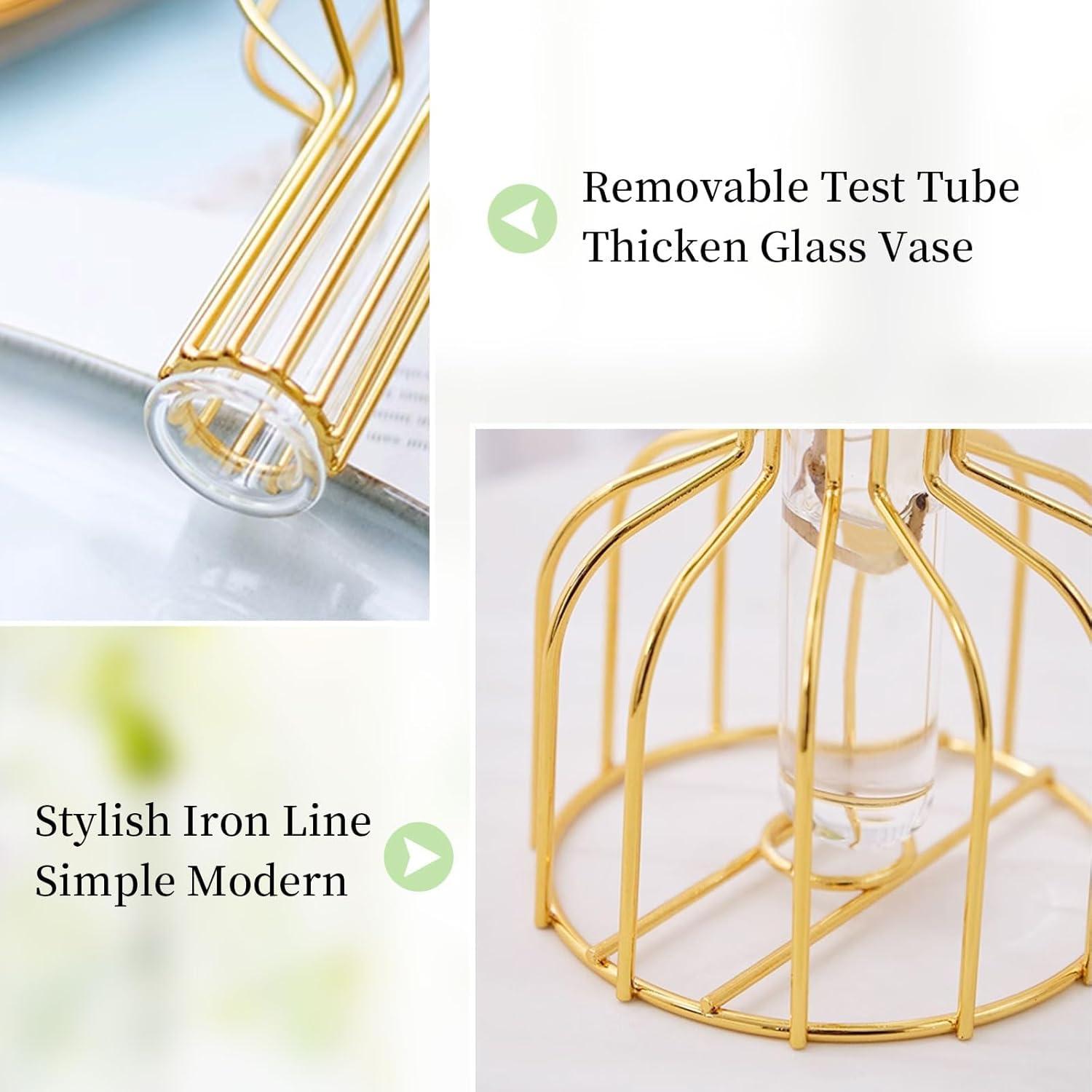 Mini Glasvasen Set Gold 2er - Moderne Blumenvase für Tischdeko und Wohnzimmer - Hydroponic Reagenzgläser