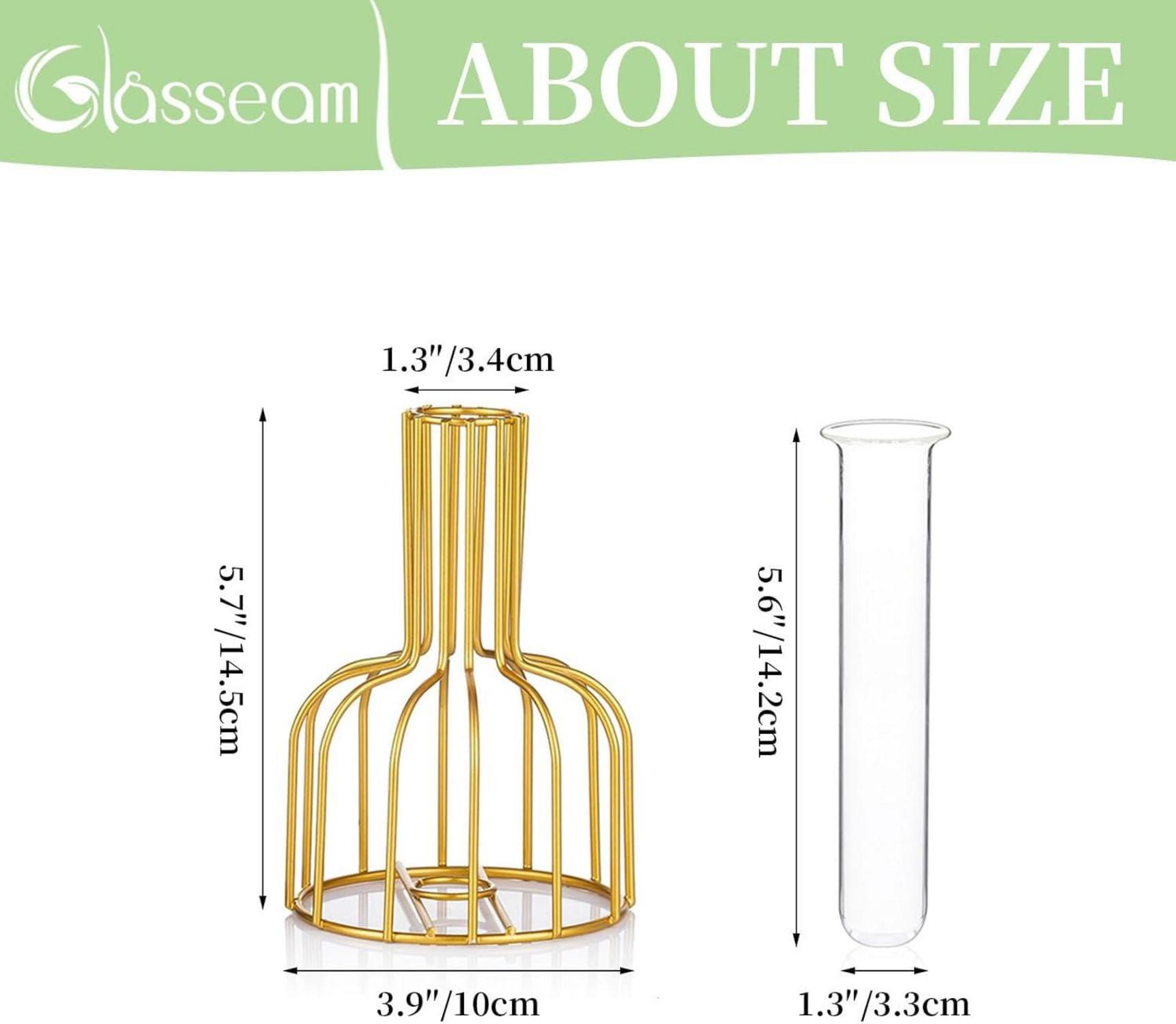 2er Set Mini Glasvasen Gold Tischdeko Blumenvase Hydroponic Reagenzgläser