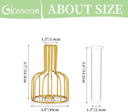 2er Set Mini Glasvasen Gold Tischdeko Blumenvase Hydroponic Reagenzgläser