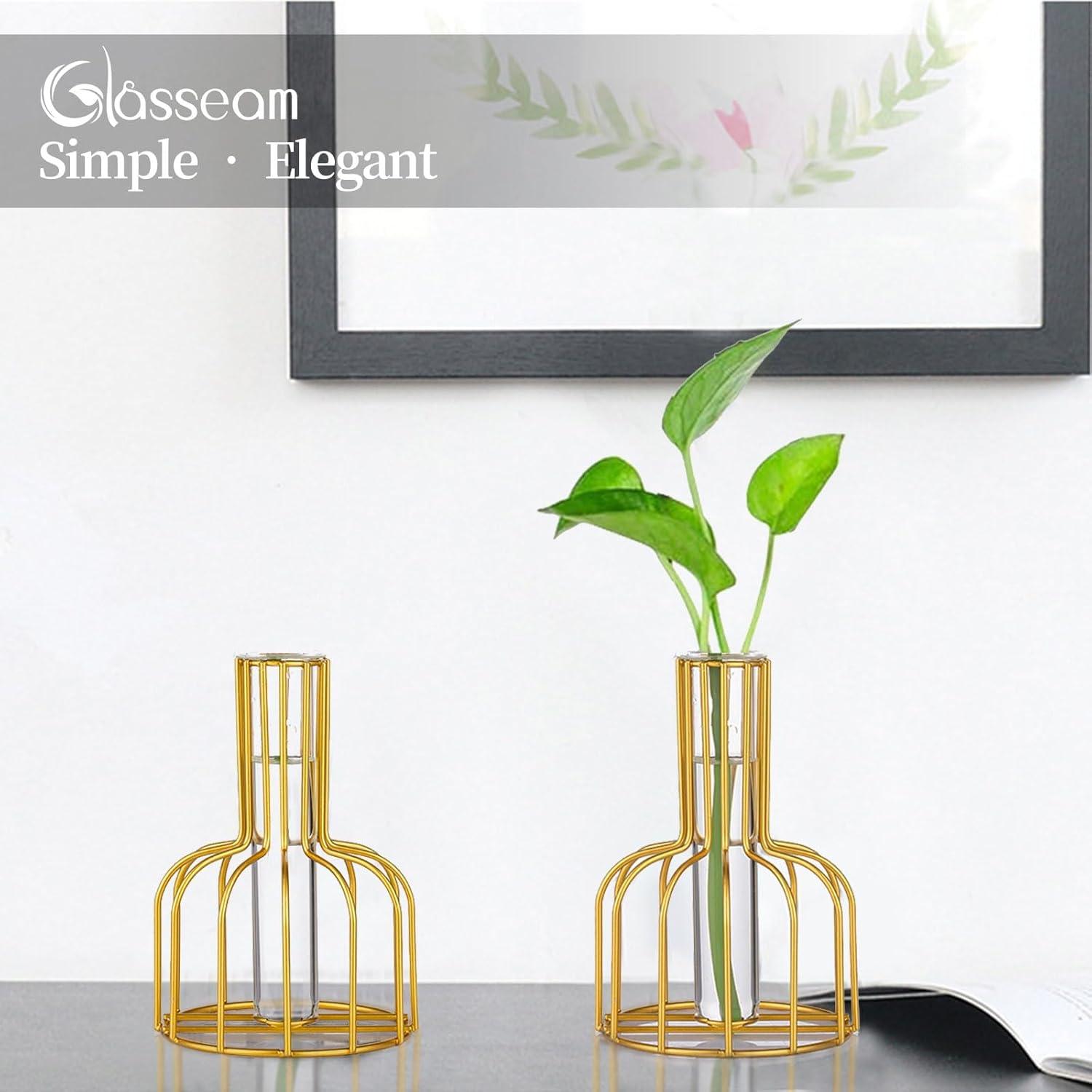 2er Set Mini Glasvasen Gold Tischdeko Blumenvase Hydroponic Reagenzgläser