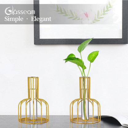 2er Set Mini Glasvasen Gold Tischdeko Blumenvase Hydroponic Reagenzgläser