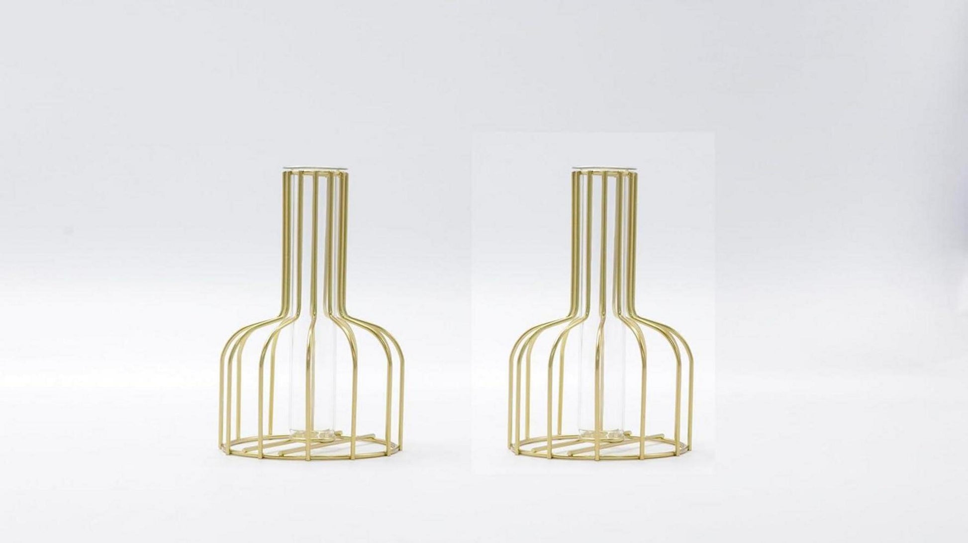 Mini Glasvasen Set Gold 2er - Moderne Blumenvase für Tischdeko und Wohnzimmer - Hydroponic Reagenzgläser