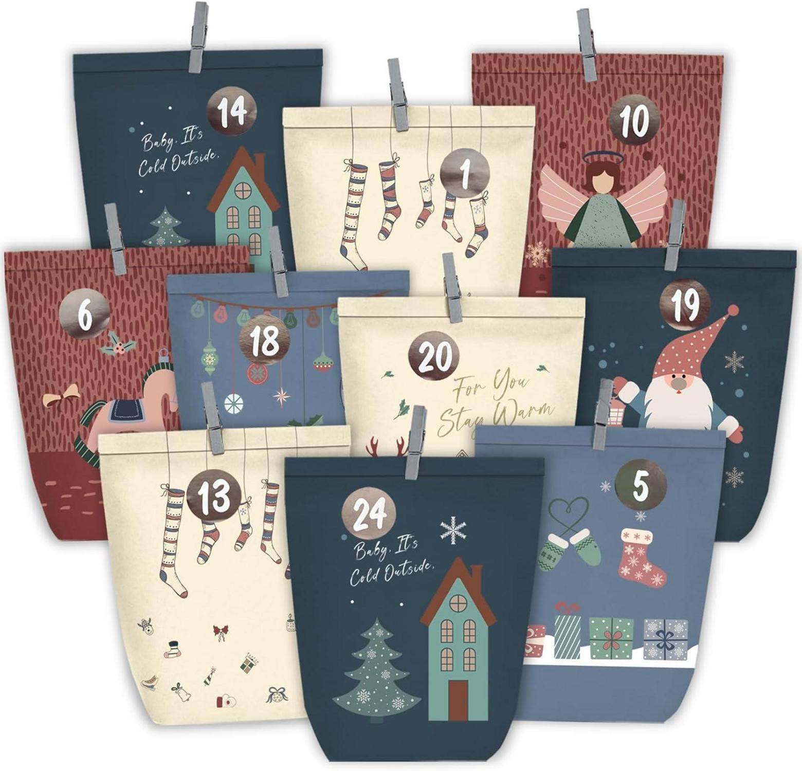 Adventskalender Tüten zum Basteln & Befüllen Weihnachtskalender Set