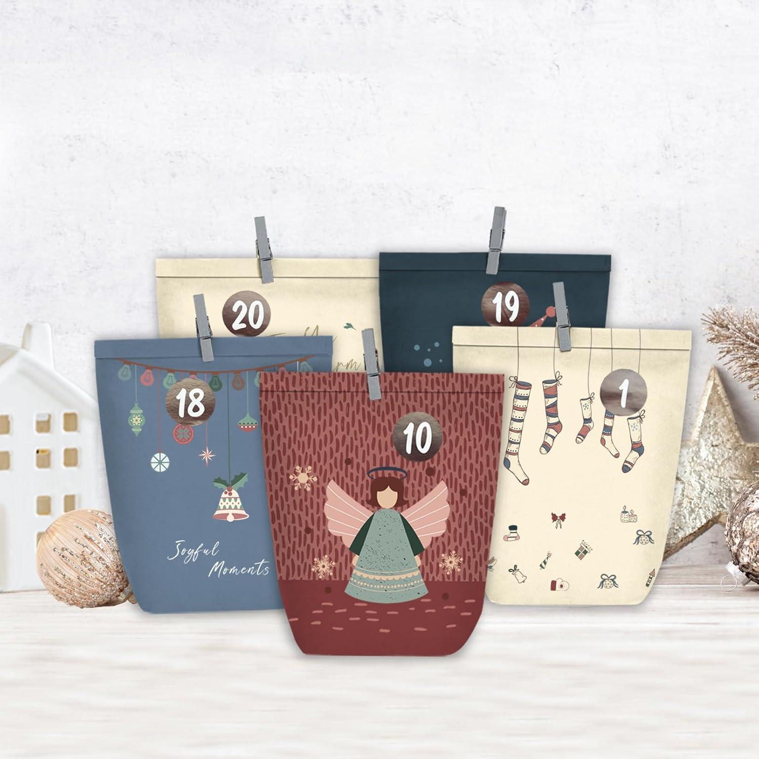 Adventskalender zum Selbstbefüllen 24 Weihnachtsgeschenktüten Blau