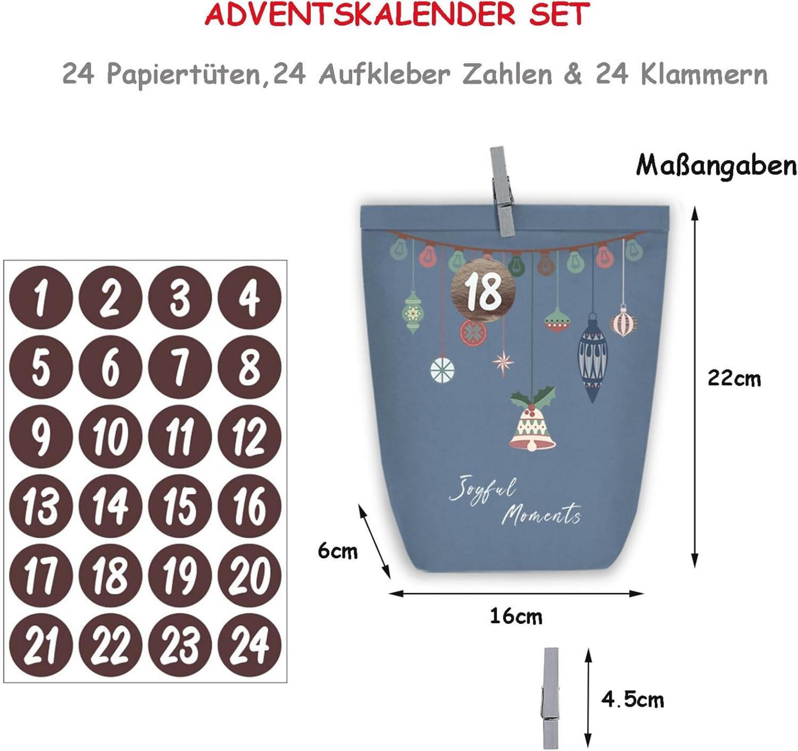 Adventskalender zum Selbstbefüllen 24 Weihnachtsgeschenktüten Blau