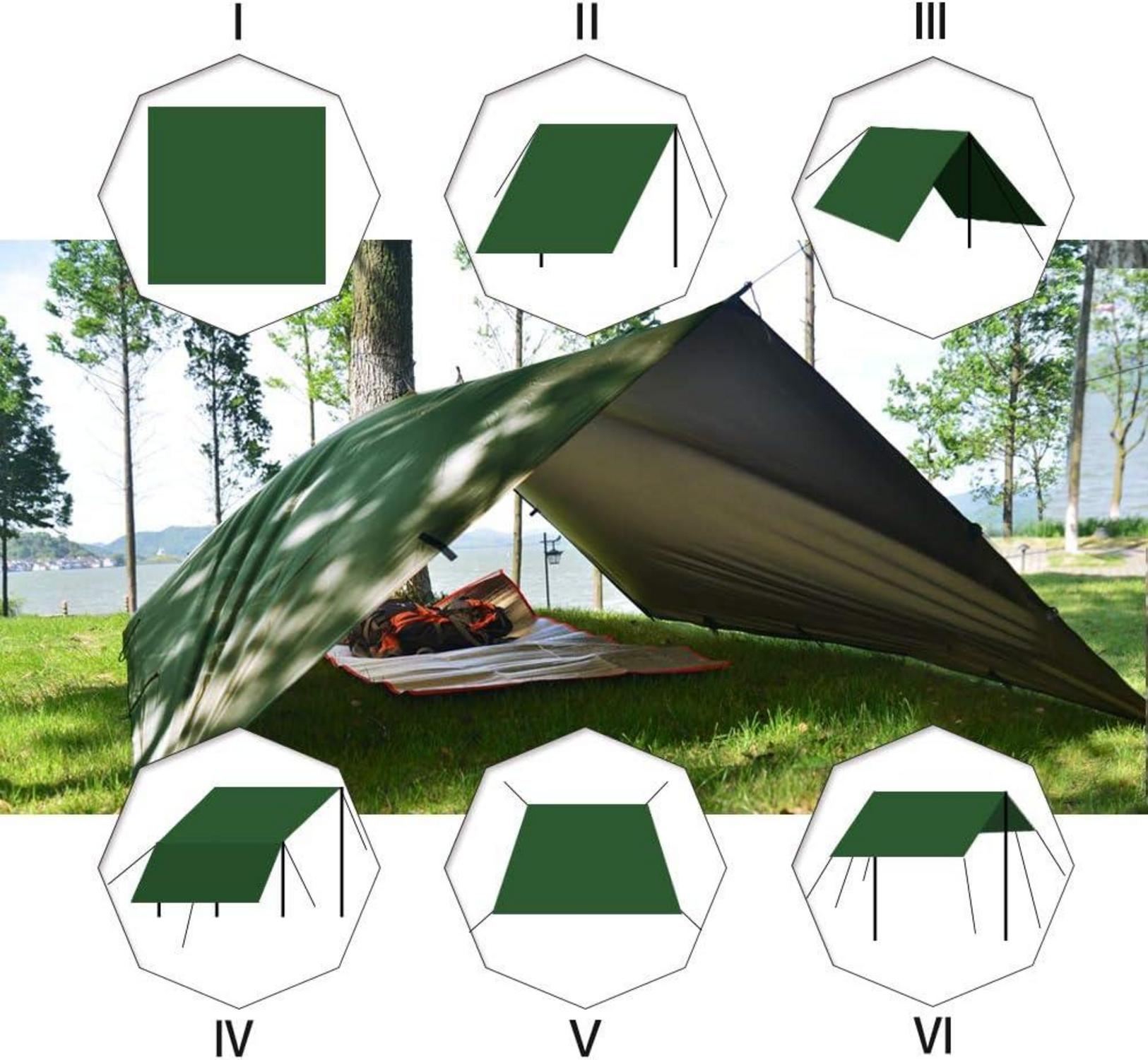 Zeltplane Tarp Hängematte Regenschutz Sonnensegel Camping Wasserdicht Grün