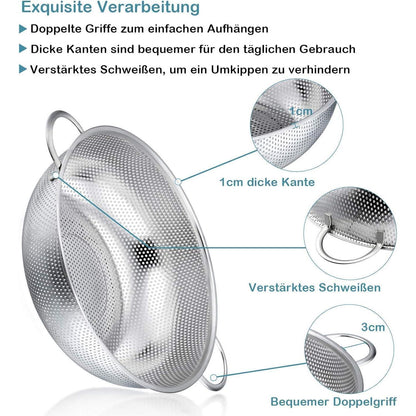 HaWare Edelstahl Küchensieb mit Griff Ø28cm | Großes