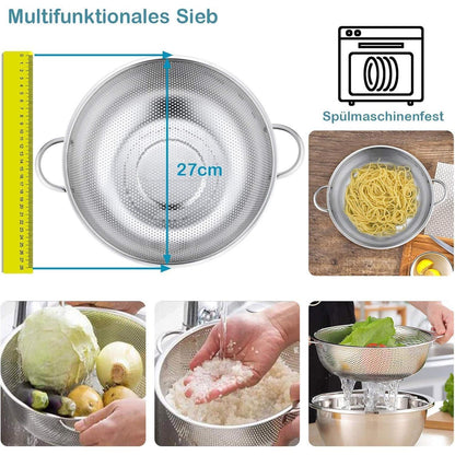 HaWare Edelstahl Küchensieb mit Griff Ø28cm | Großes