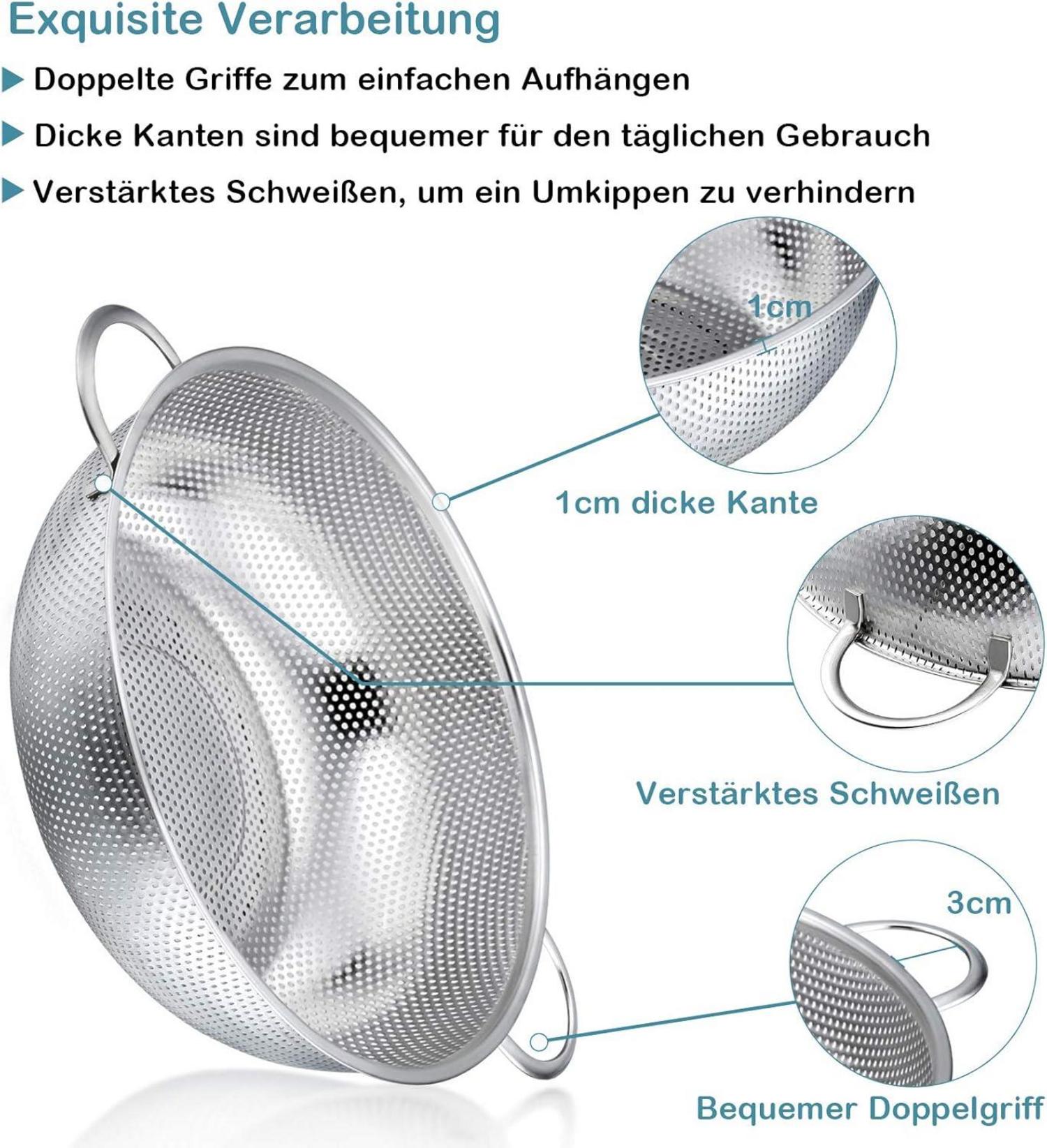 Edelstahl Küchensieb Nudelsieb mit Griff Ø28cm Mikroperforiertes
