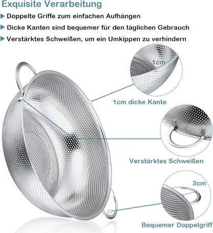 Edelstahl Küchensieb Nudelsieb mit Griff Ø28cm Mikroperforiertes