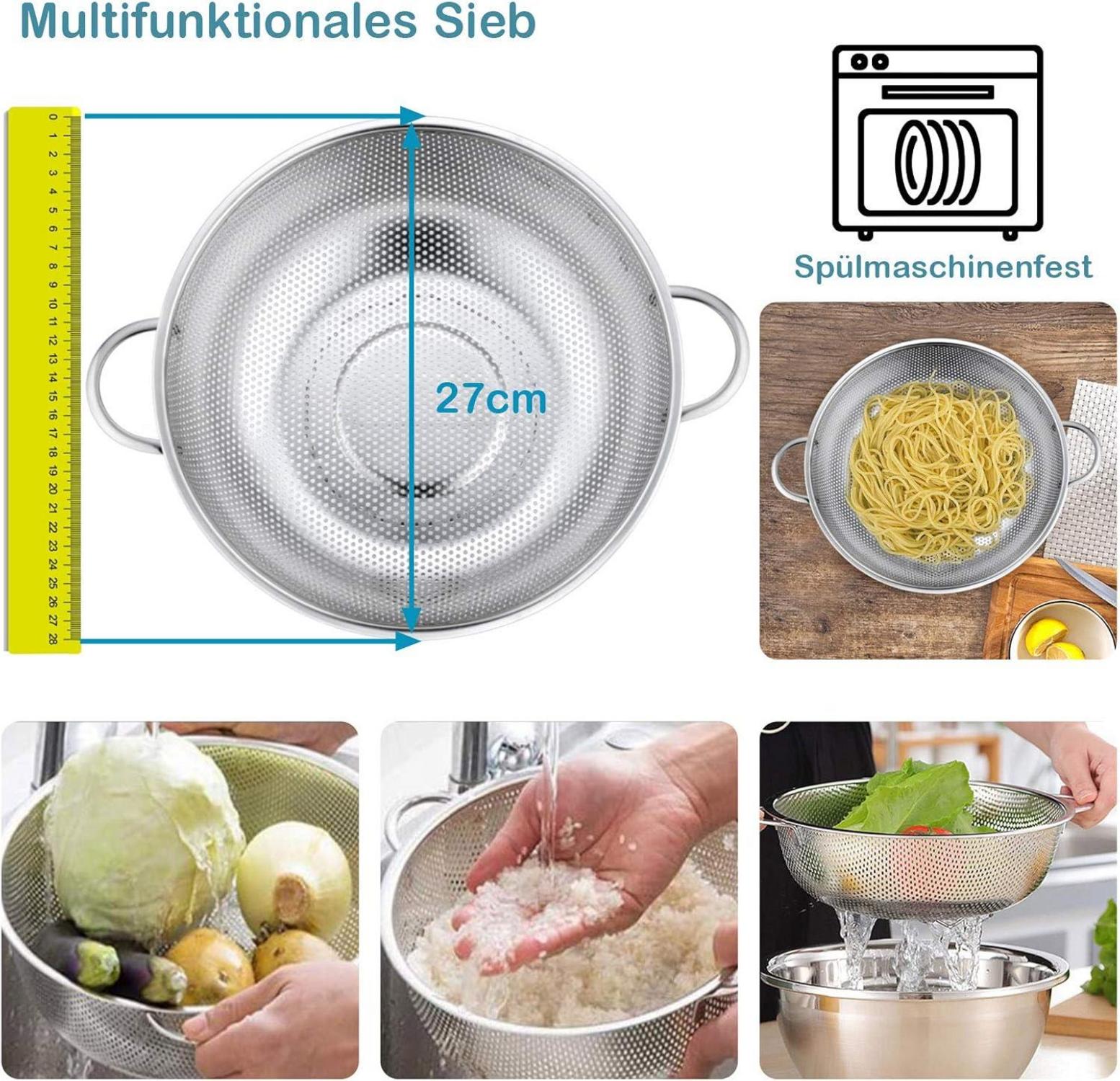 Edelstahl Küchensieb Nudelsieb Ø28cm Mikroperforiert Großes