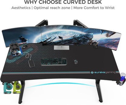 EUREKA Gaming Schreibtisch 152x70cm Ergonomischer PC Tisch mit Zubehör