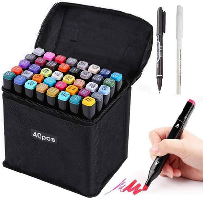 Bunte Twin-Tip Textmarker Set mit Tasche - 40 Marker & Zubehör