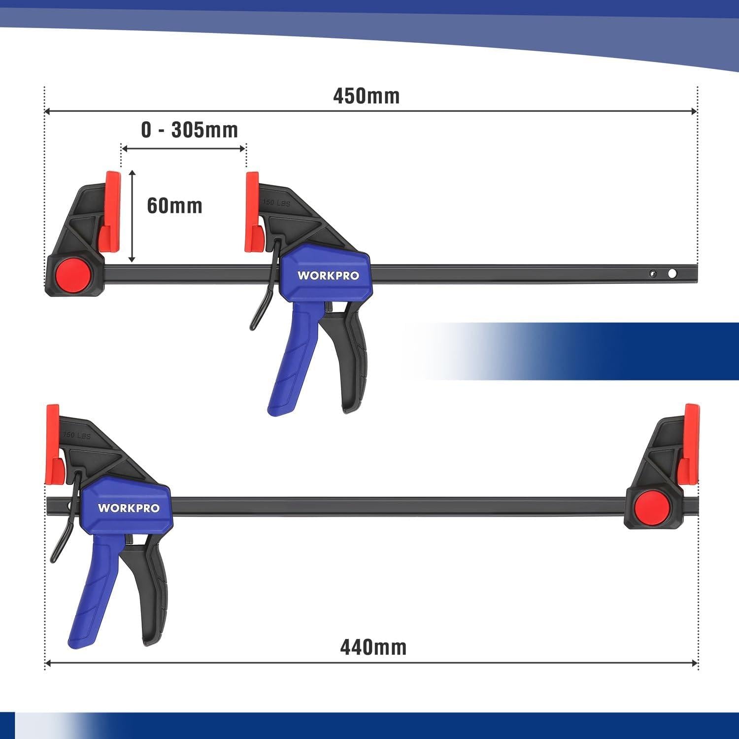WORKPRO Einhandzwingen Set 305mm Spannweite 2 Stück