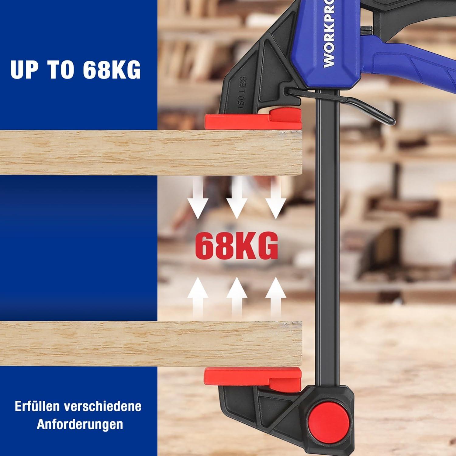 WORKPRO Einhandzwingen Set 2 Stück Spannweite 305mm 68kg fixieren