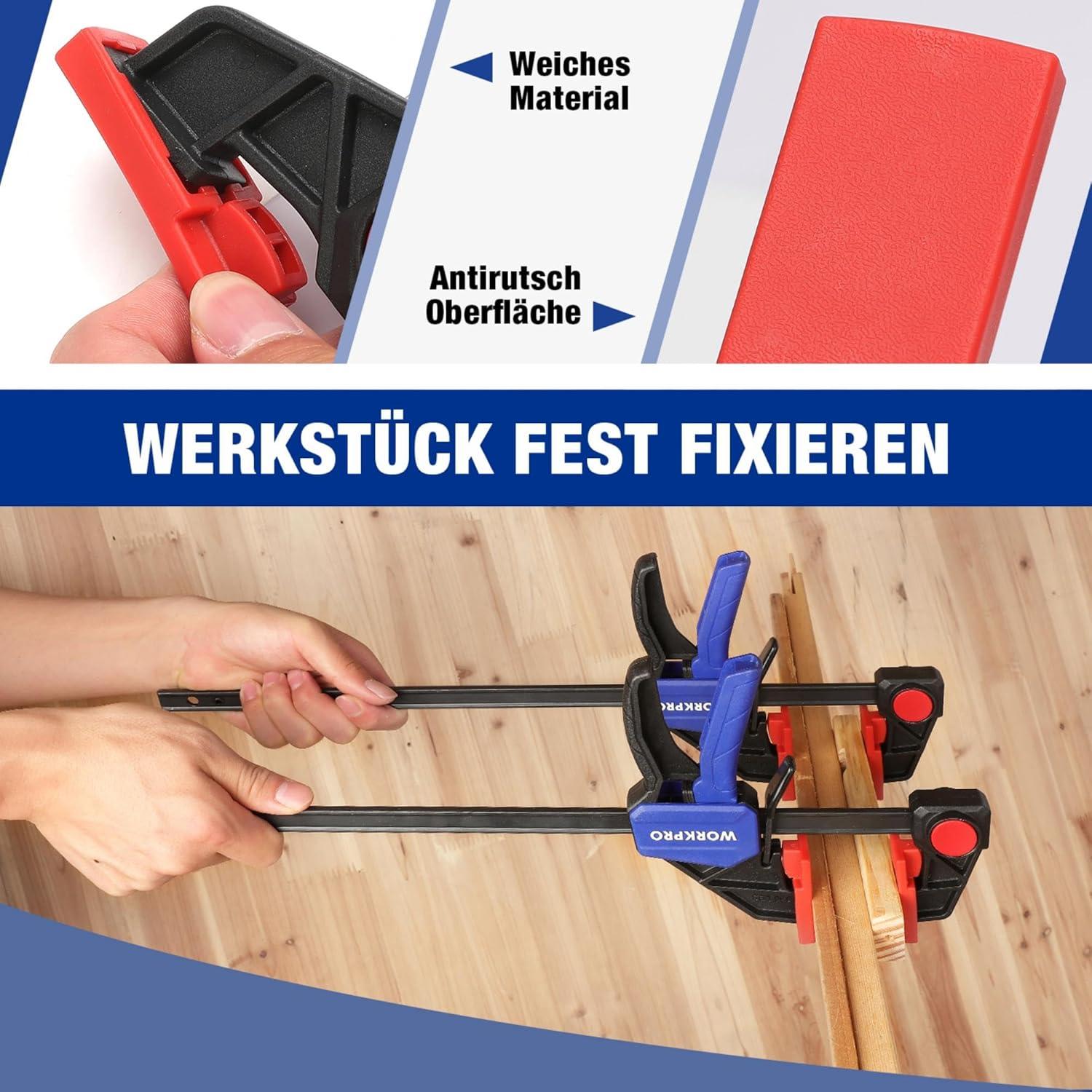 WORKPRO Einhandzwingen Set 2 Stück Spannweite 305mm 68kg fixieren