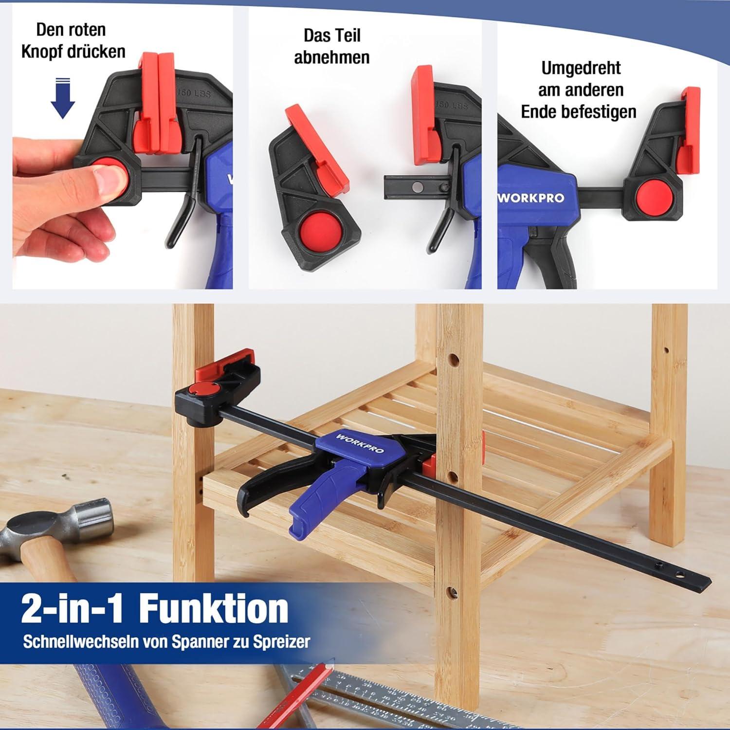 WORKPRO Einhandzwingen Set 2 Stück 305mm Spannweite 68kg Spannkraft