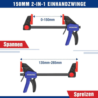 WORKPRO Einhandzwingen Set 2 in 1 Spannweite 150mm Blau