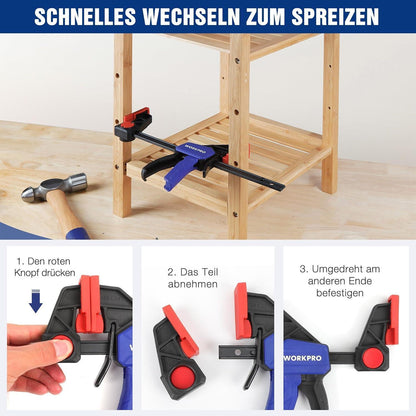 WORKPRO Einhandzwingen Set 2 in 1 Spannweite 150mm Blau