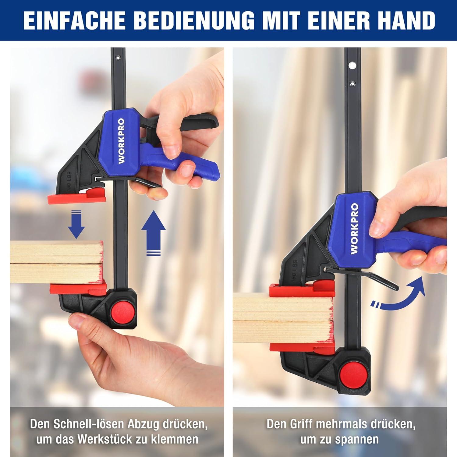 WORKPRO Einhandzwingen Set 2-in-1 150mm Spannweite 68kg Blau